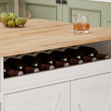 44 Inch Kitchen Island Cart with Solid Wood Top,Spice Rack,Wine Glass Holder,Rolling Table on Wheels,Tool-Free Installation