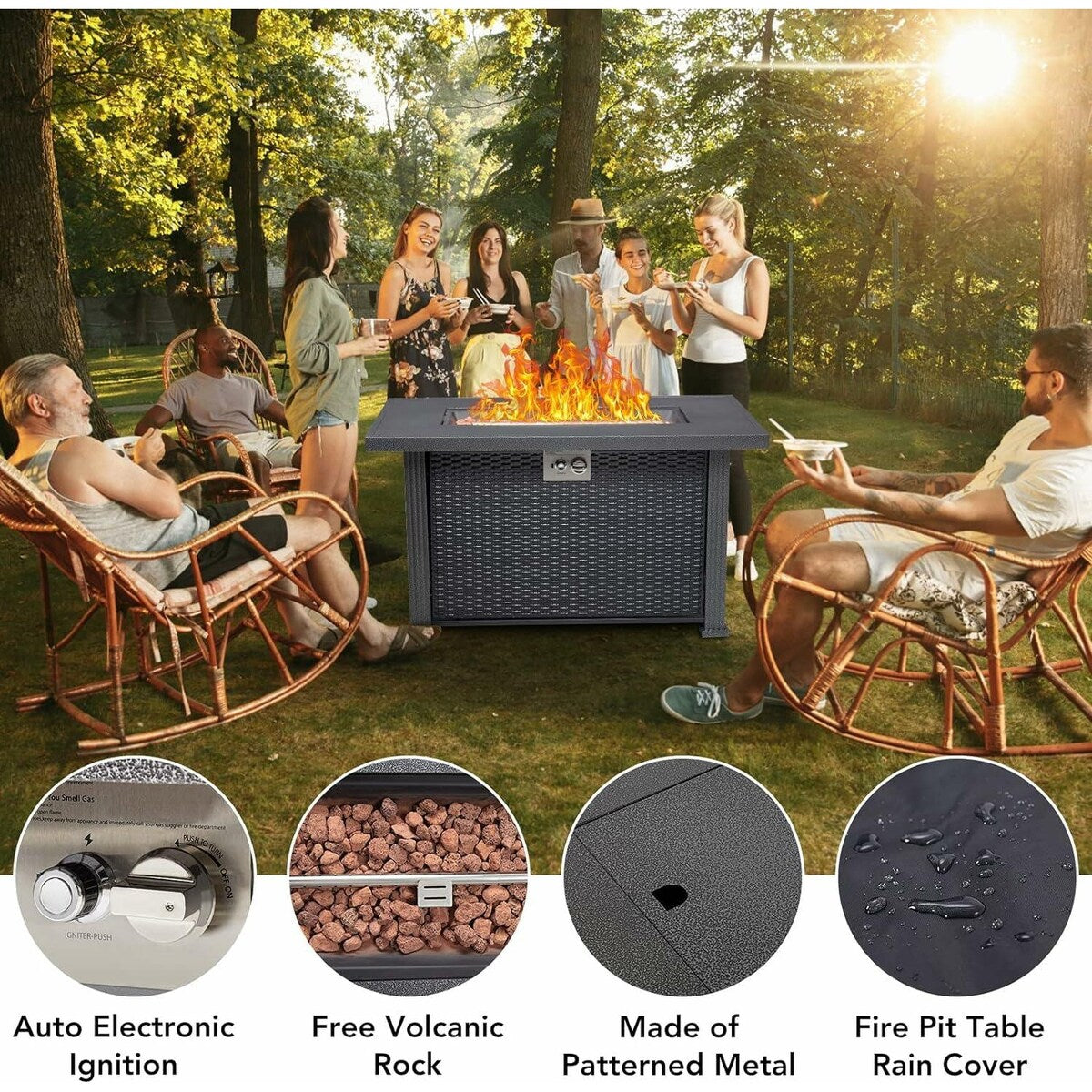 44 Inch Propane Fire Pit Table, 50000Btus Fire Table with Cover - 44 Inch