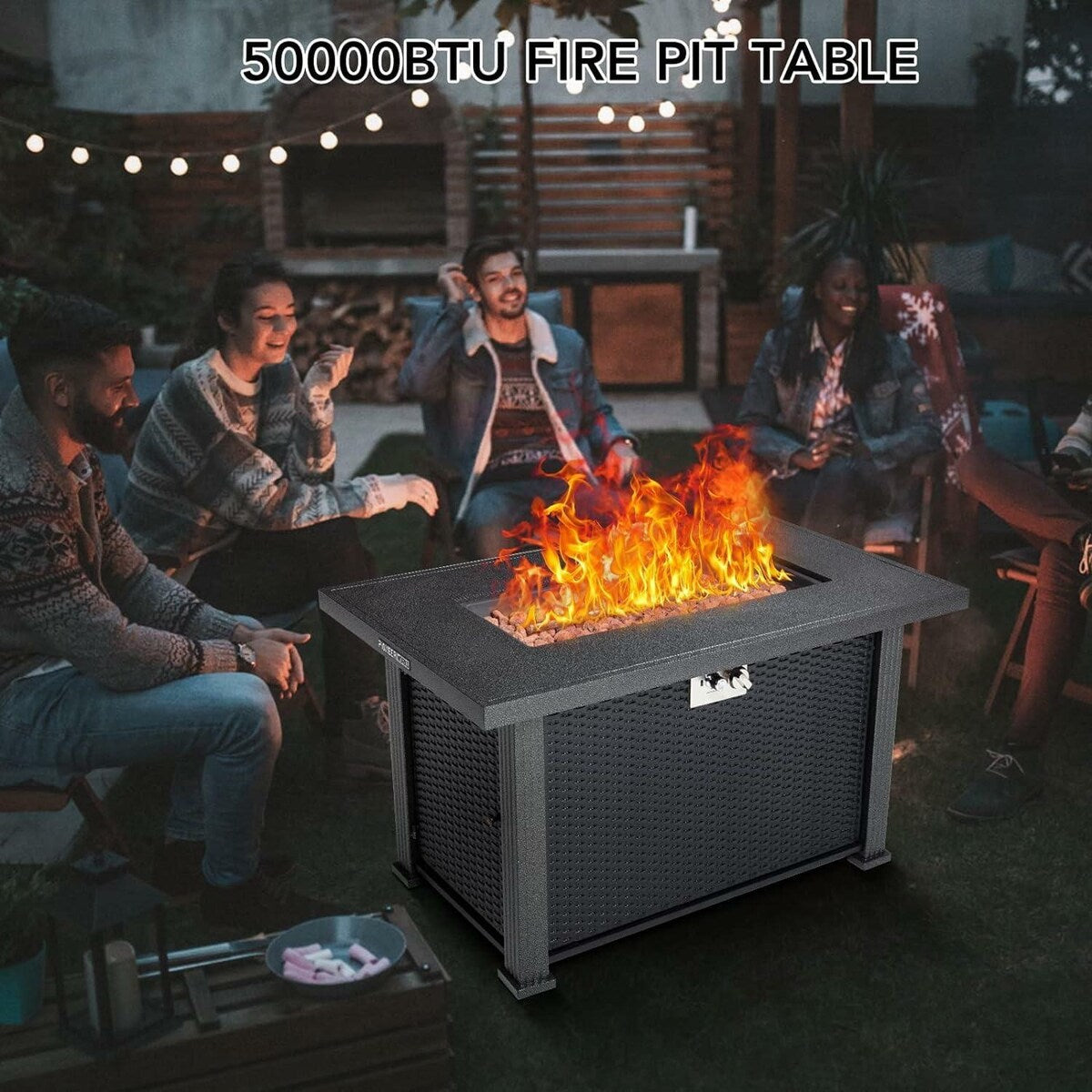 44 Inch Propane Fire Pit Table, 50000Btus Fire Table with Cover - 44 Inch