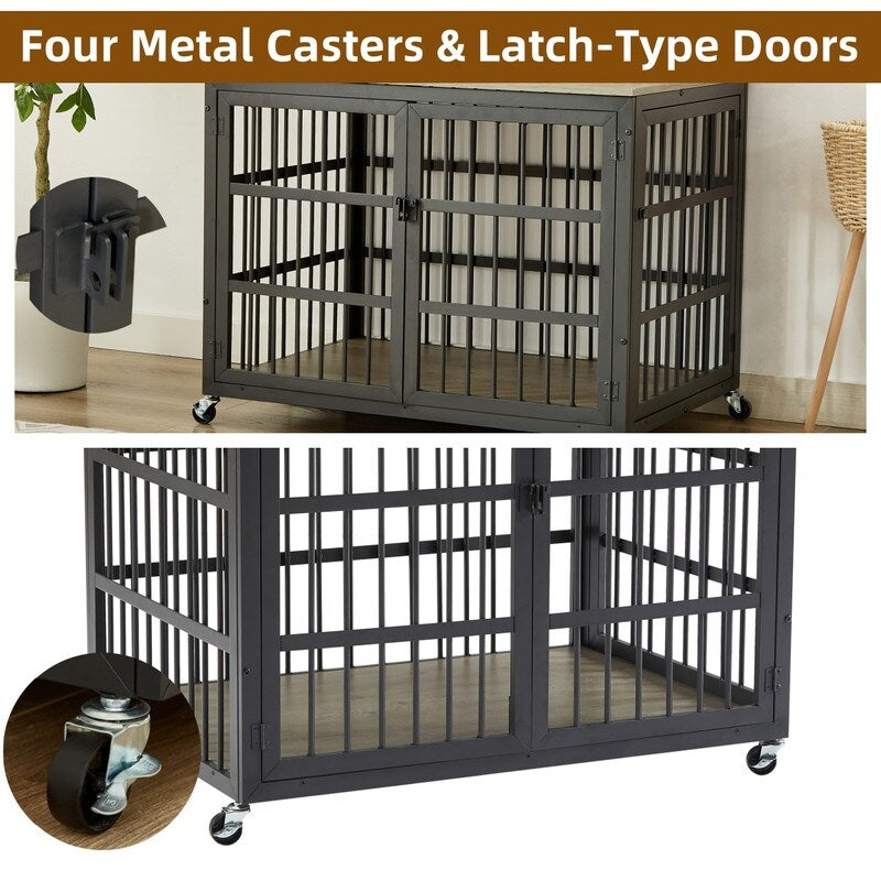 44.3 ''W Grey Furniture style dog crate wrought iron frame door with side openings