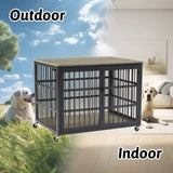 44.3 ''W Grey Furniture style dog crate wrought iron frame door with side openings