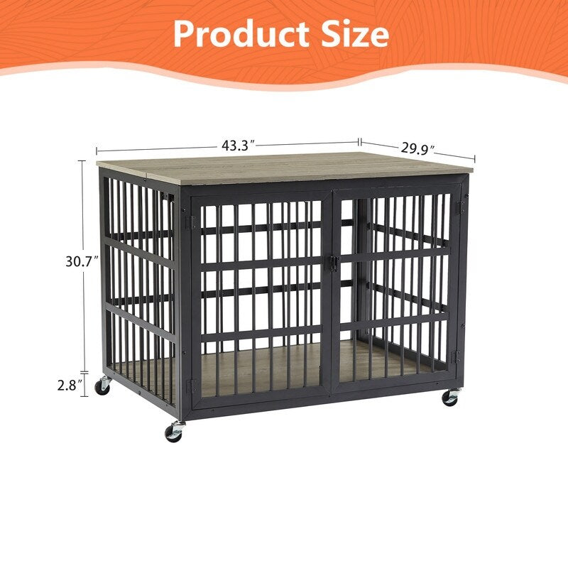 44.3 ''W Grey Furniture style dog crate wrought iron frame door with side openings