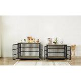 44.3 ''W Grey Furniture style dog crate wrought iron frame door with side openings