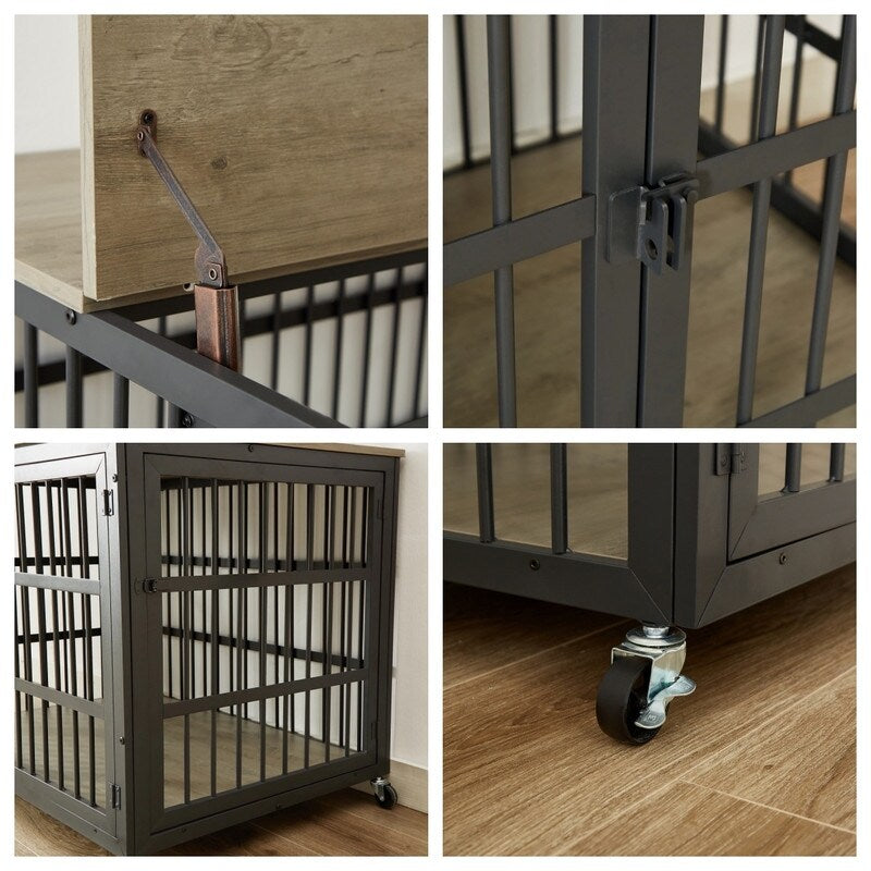 44.3 ''W Grey Furniture style dog crate wrought iron frame door with side openings