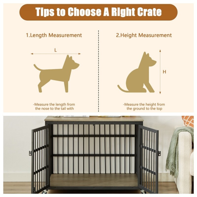 44.3 ''W Grey Furniture style dog crate wrought iron frame door with side openings