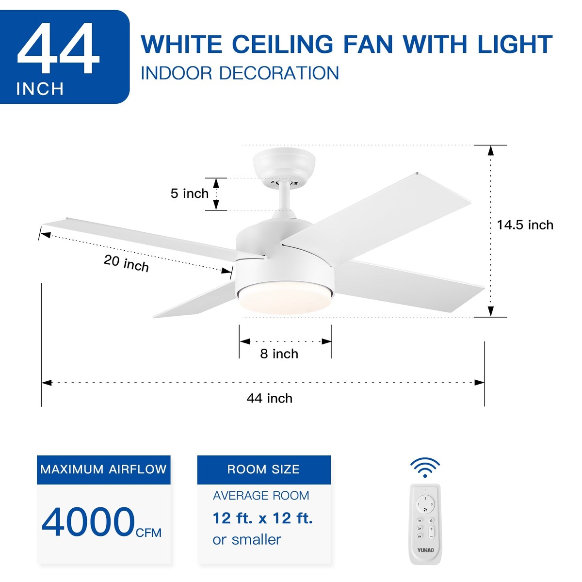 44" Ceiling Fan Light with Remote Control