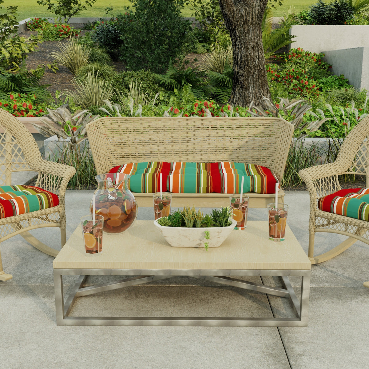 44" x 18" Contoured Outdoor Wicker Bench Cushion - 18'' L x 44'' W x 4