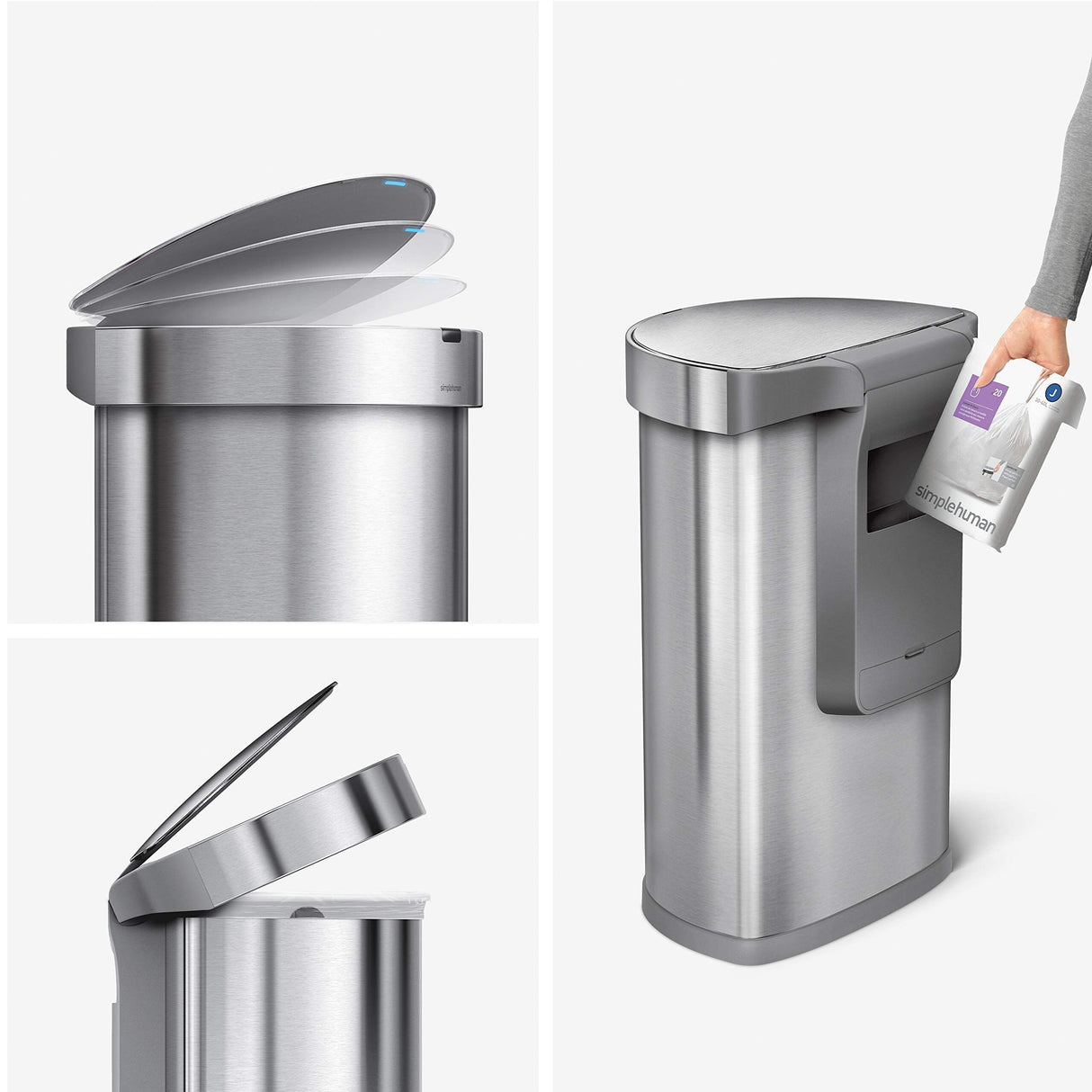 45 Liter / 12 Gallon Semi-Round Automatic Sensor Trash Can, Brushed Stainless Steel