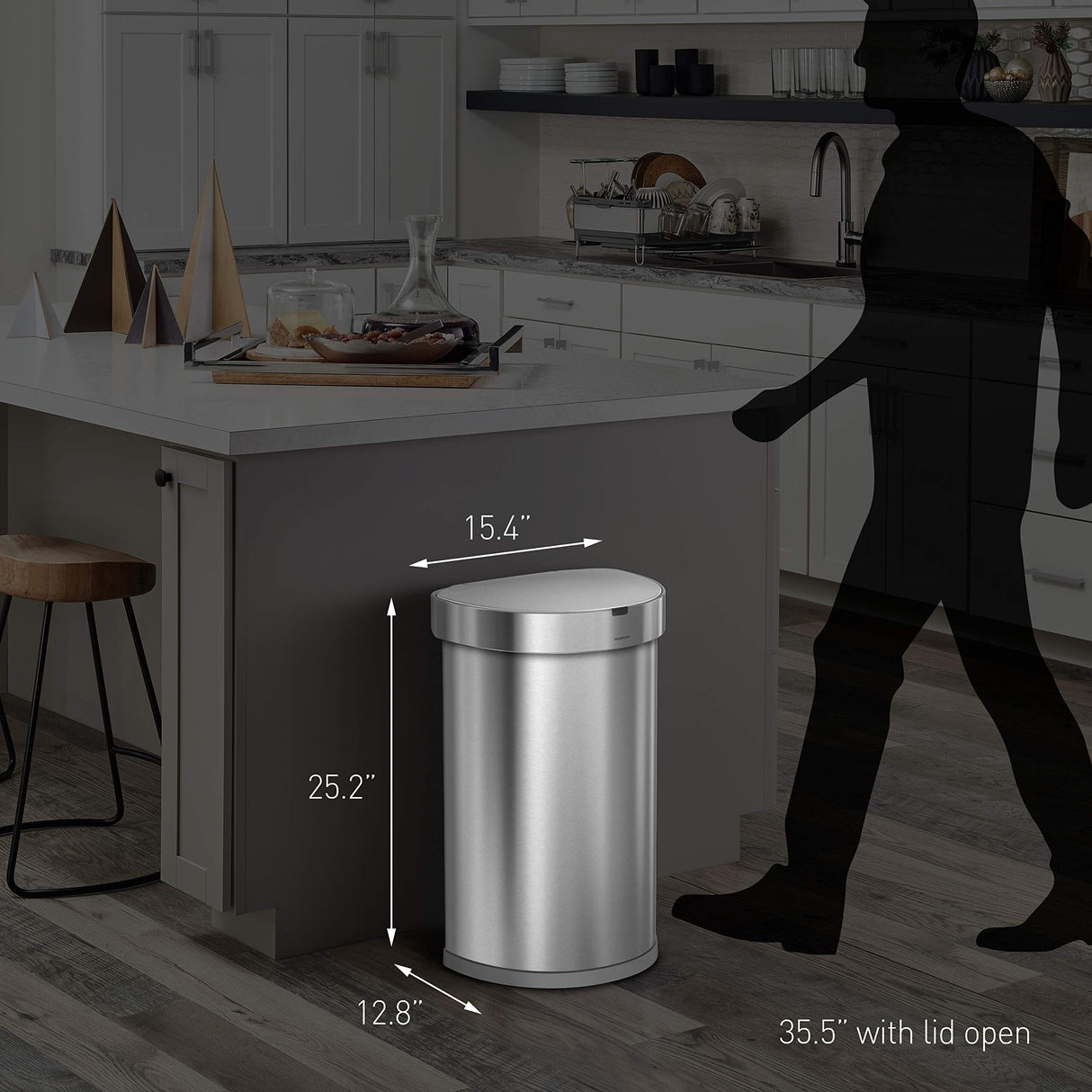 45 Liter / 12 Gallon Semi-Round Automatic Sensor Trash Can, Brushed Stainless Steel