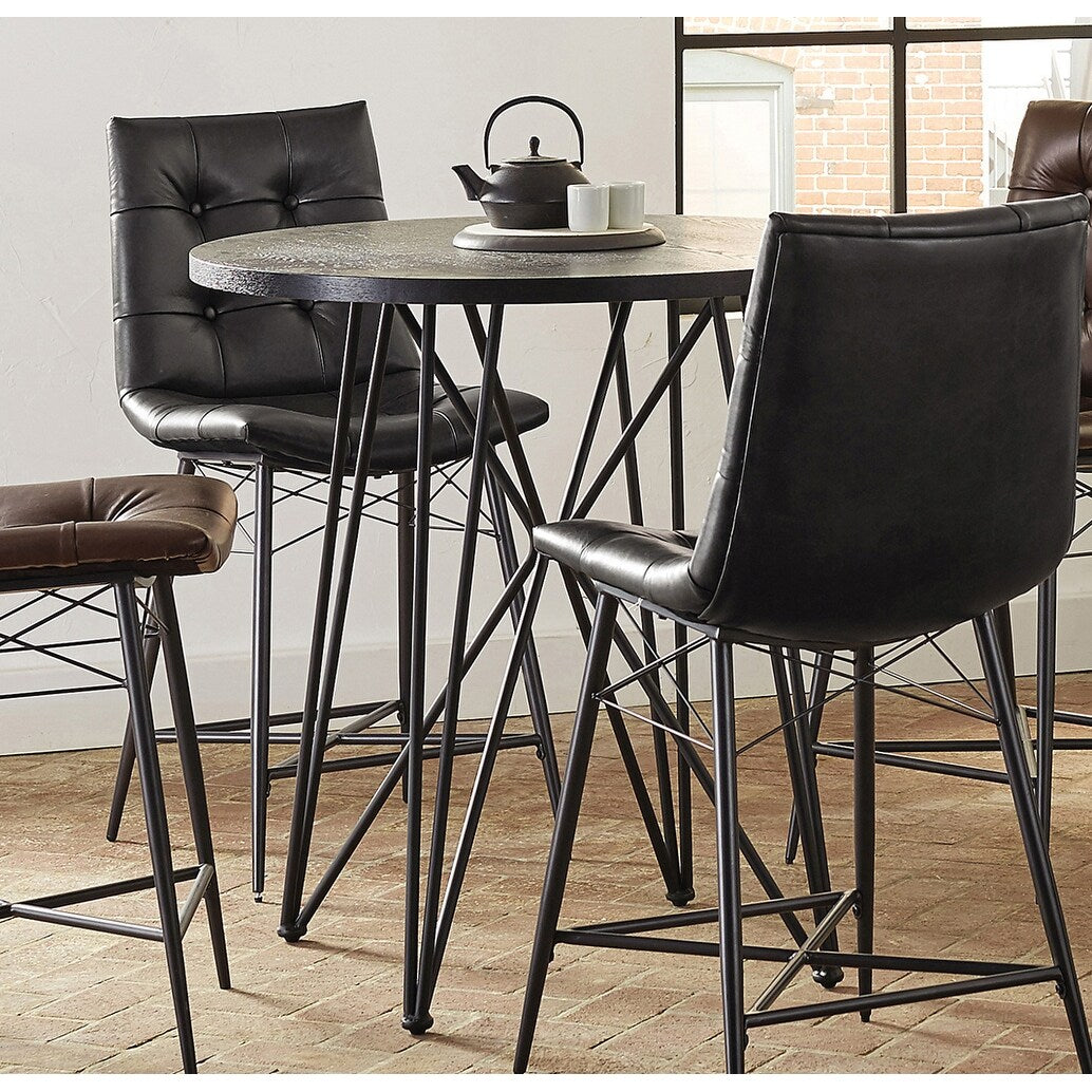 45-inch Round Wood Dining Table with Metal Legs in Black and Gunmetal