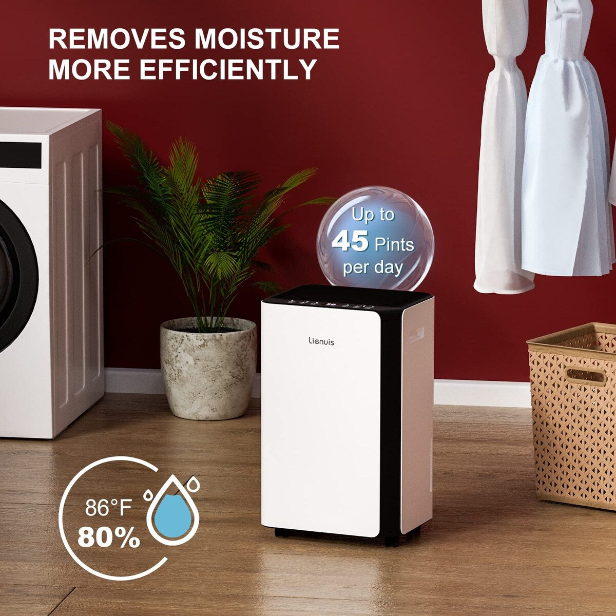 45 pt. 3500 sq.ft. Bucketless Home Dehumidifier in White
