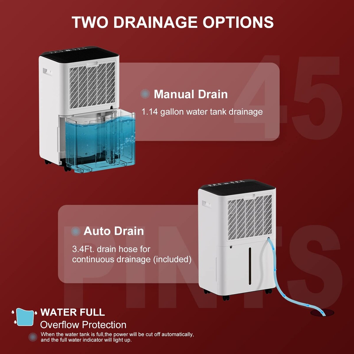 45 pt. 3500 sq.ft. Bucketless Home Dehumidifier in White