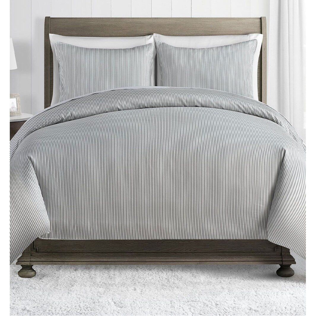 450 Thread Count 100% Cotton King Duvet Cover Set, Grey Pinstripe