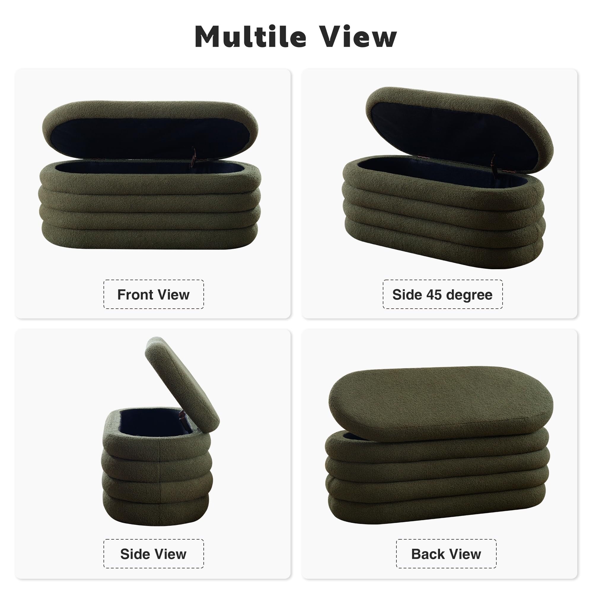 HOMYKA Oval Storage Ottoman Bench with 2 Small Stool for End HOMYKA Oval Storage Ottoman Bench with 2 Small Stool for End