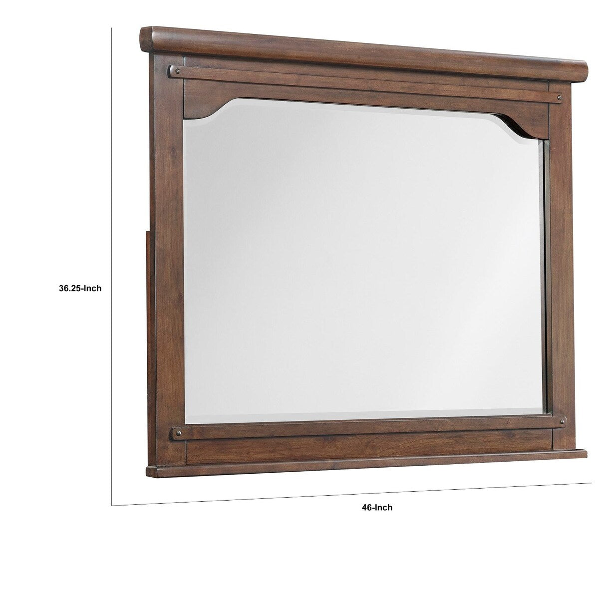 46 Inch Rectangular Wood Mirror with European Style Trim, Brown