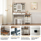 46.5'' Farmhouse Makeup Vanity Desk with Adjustible LED Lighted Mirror and Charging Station, Rustic Dressing Vanity Table