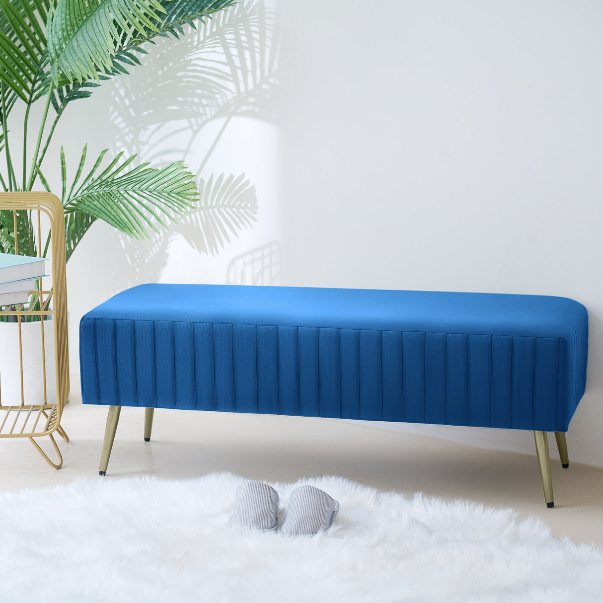 46" Modern Upholstered Bed and Entryway Bench with Padded Velvet Seat