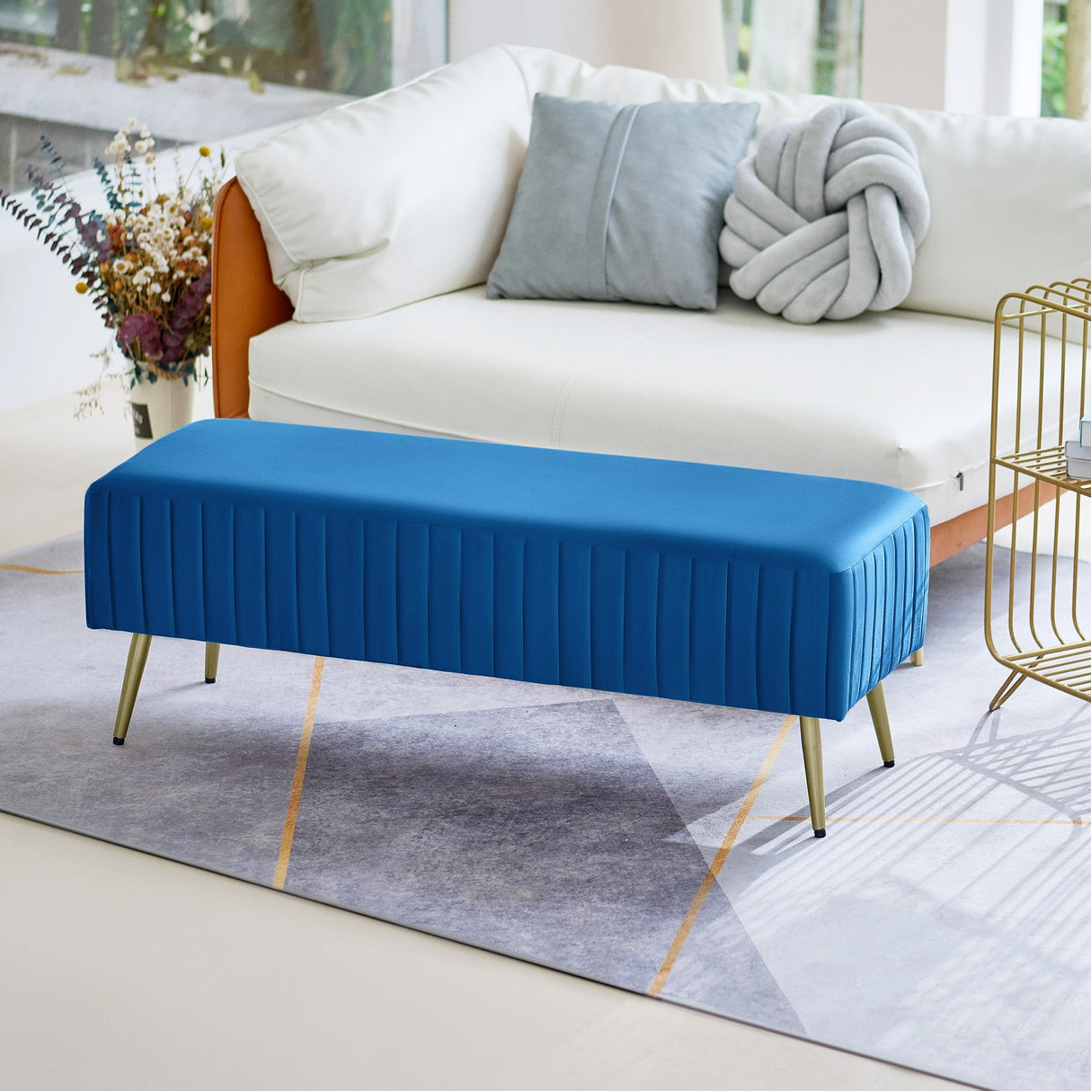 46" Modern Upholstered Bed and Entryway Bench with Padded Velvet Seat