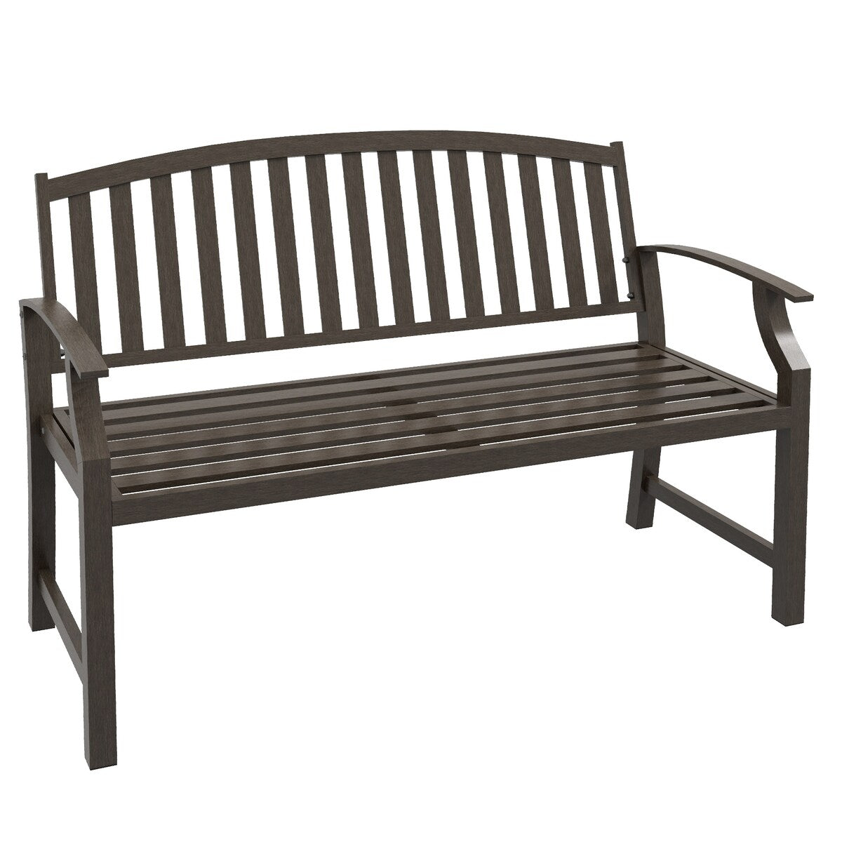 46" Outdoor Garden Bench, Metal Bench, Wood Look Slatted Frame