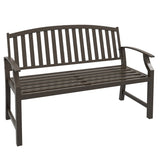 46" Outdoor Garden Bench, Metal Bench, Wood Look Slatted Frame