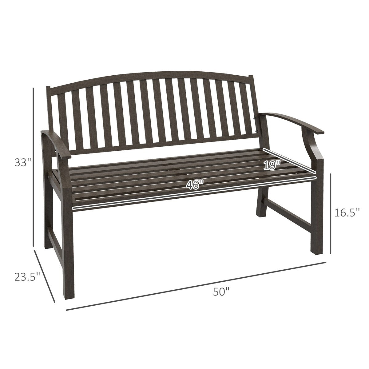 46" Outdoor Garden Bench, Metal Bench, Wood Look Slatted Frame