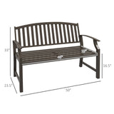 46" Outdoor Garden Bench, Metal Bench, Wood Look Slatted Frame