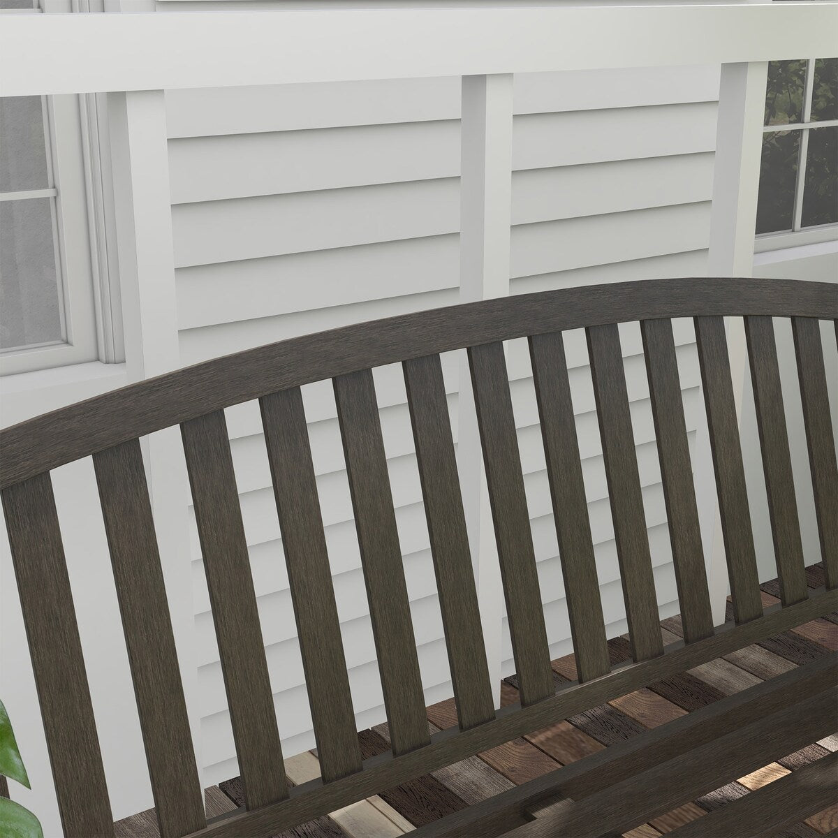 46" Outdoor Garden Bench, Metal Bench, Wood Look Slatted Frame