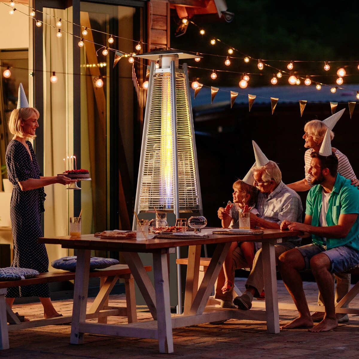 46,000 BTU Patio Outdoor Heater with Wheels & Glass Tube - 20.5"L x 20.5"W x 87"H