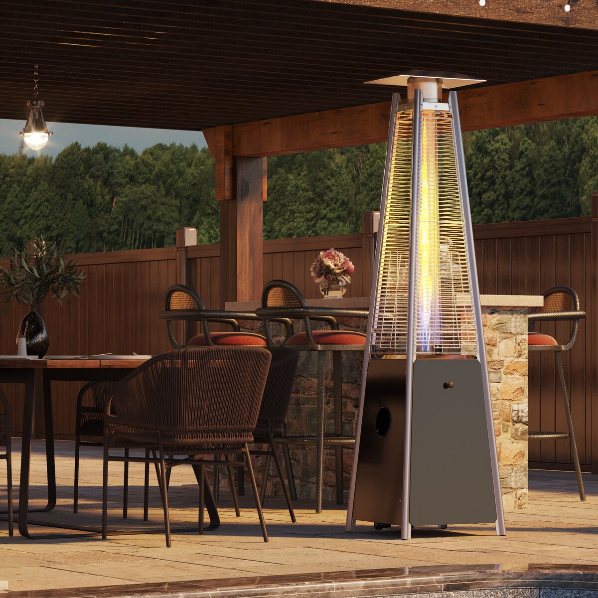 46,000 BTU Patio Outdoor Heater with Wheels & Glass Tube - 20.5"L x 20.5"W x 87"H