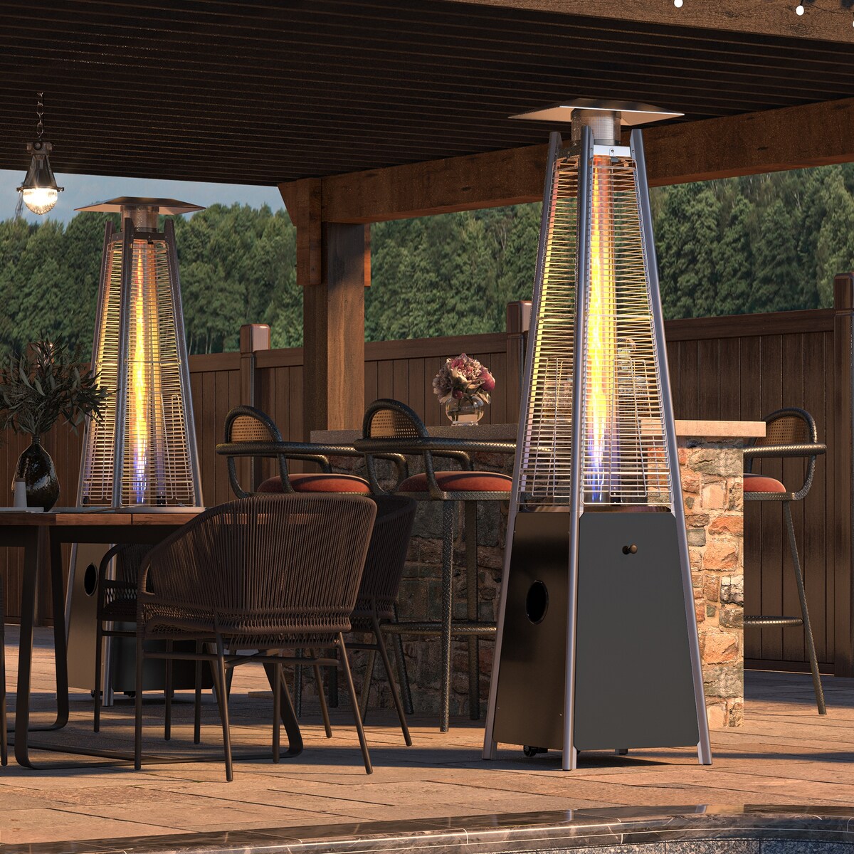 46,000 BTU Patio Outdoor Heater with Wheels & Glass Tube - 20.5"L x 20.5"W x 87"H