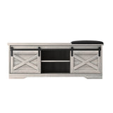 47 Inch Modern Farmhouse Sliding X Barn Door Litterbox Bench with Entry Cutout, Shoe Bench