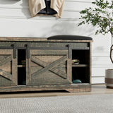 47 Inch Modern Farmhouse Sliding X Barn Door Litterbox Bench with Entry Cutout, Shoe Bench