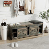 47 Inch Modern Farmhouse Sliding X Barn Door Litterbox Bench with Entry Cutout, Shoe Bench