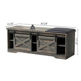 47 Inch Modern Farmhouse Sliding X Barn Door Litterbox Bench with Entry Cutout, Shoe Bench