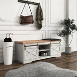47 Inch Modern Farmhouse Sliding X Barn Door Litterbox Bench with Entry Cutout, Shoe Bench
