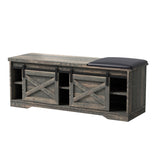 47 Inch Modern Farmhouse Sliding X Barn Door Litterbox Bench with Entry Cutout, Shoe Bench