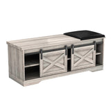 47 Inch Modern Farmhouse Sliding X Barn Door Litterbox Bench with Entry Cutout, Shoe Bench