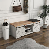 47 Inch Modern Farmhouse Sliding X Barn Door Litterbox Bench with Entry Cutout, Shoe Bench