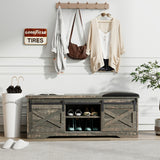 47 Inch Modern Farmhouse Sliding X Barn Door Litterbox Bench with Entry Cutout, Shoe Bench