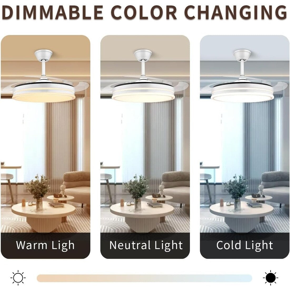 47 Inch Retractable Ceiling Fans with Lights, Modern LED Ceiling Fan Lights with Remote Control