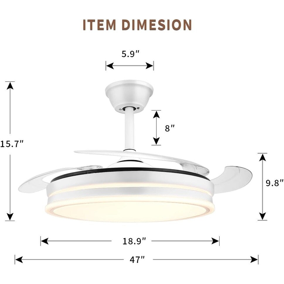 47 Inch Retractable Ceiling Fans with Lights, Modern LED Ceiling Fan Lights with Remote Control