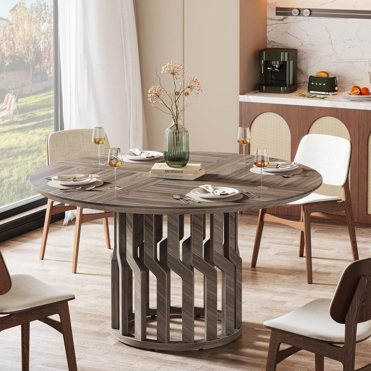 47 Inches Round Dining Table, Wooden Dining Room Table, Kitchen Table