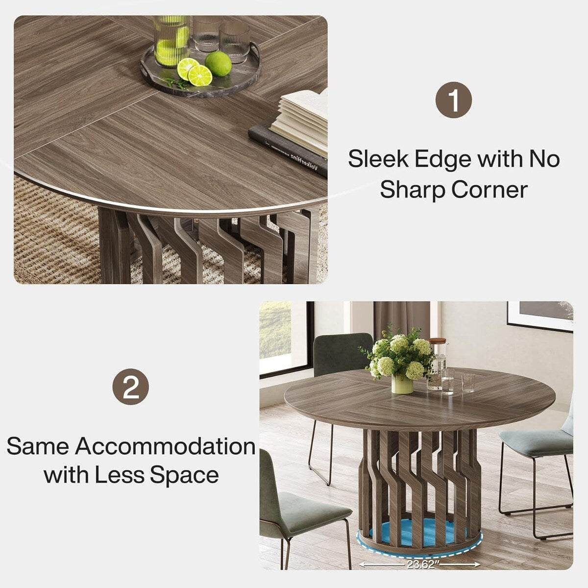 47 Inches Round Dining Table, Wooden Dining Room Table, Kitchen Table