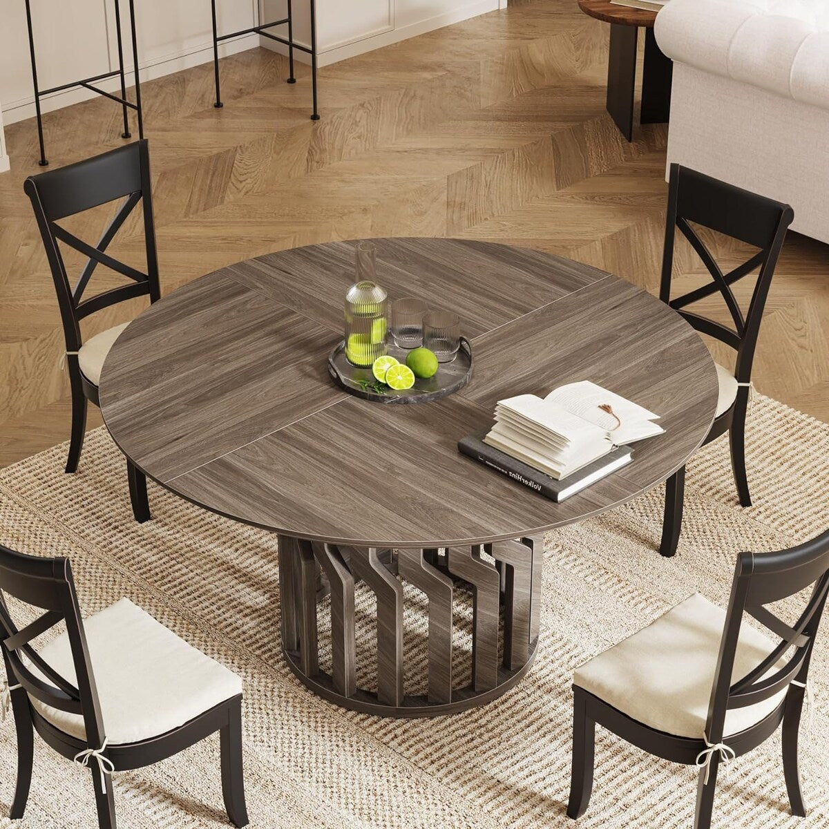 47 Inches Round Dining Table, Wooden Dining Room Table, Kitchen Table