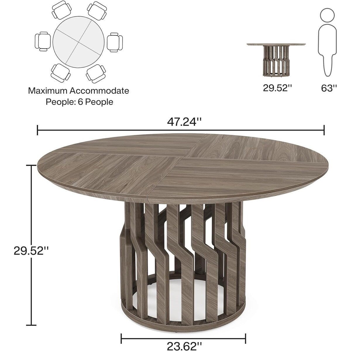 47 Inches Round Dining Table, Wooden Dining Room Table, Kitchen Table