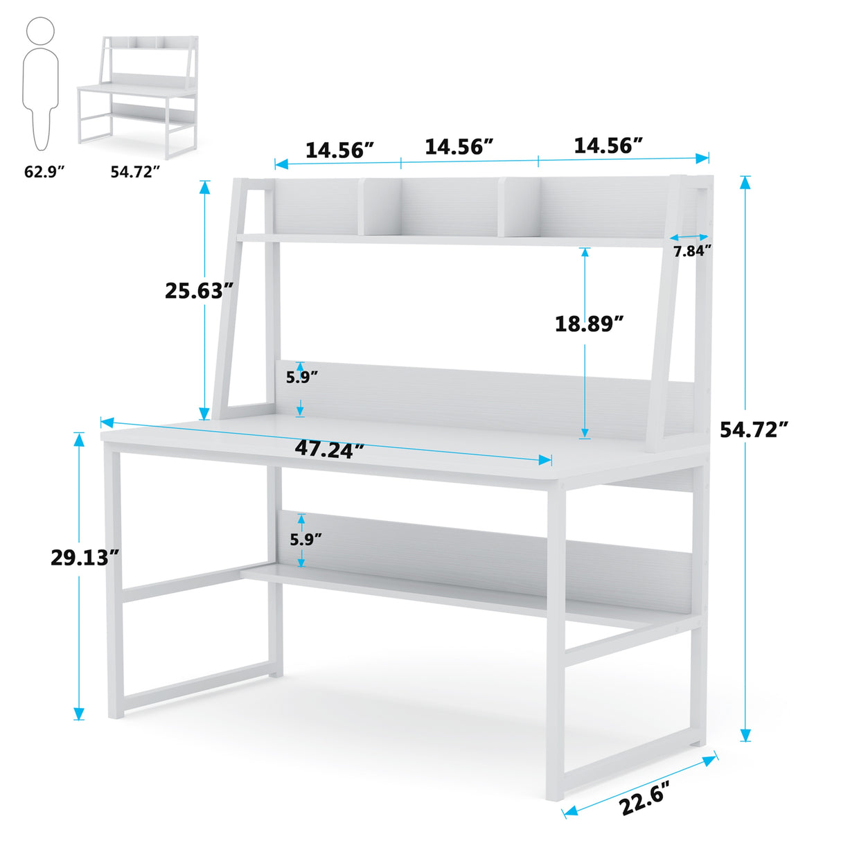 47 Inches Computer Desk with Hutch and Bookshelf, Home Office Desk