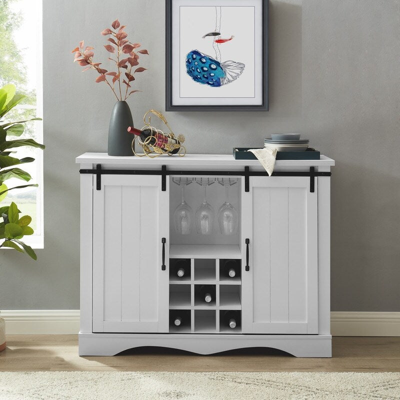 Rustic 47-inch Bar Cabinet with Sliding Barn Door