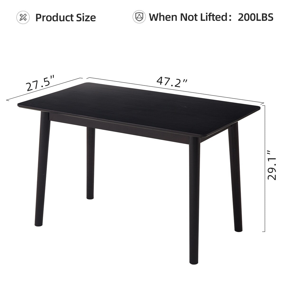 47-inch Dining Table Black Solid Wood Kitchen Table Dining Table Suitable For Small Space Kitchen Table Modern Home Furniture