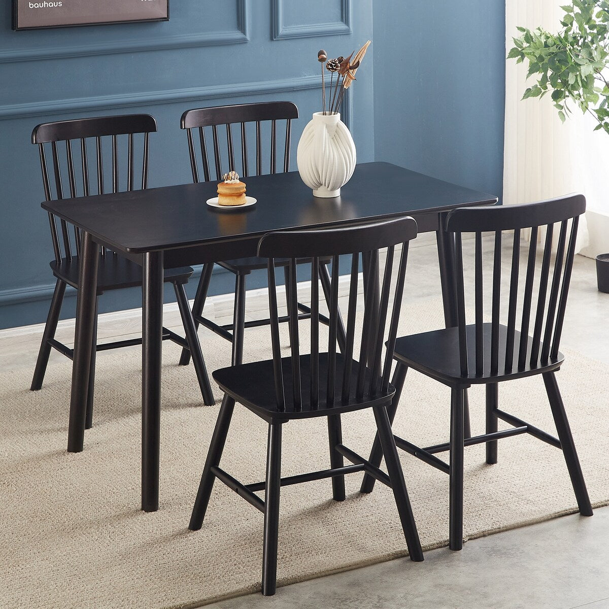 47-inch Dining Table Black Solid Wood Kitchen Table Dining Table Suitable For Small Space Kitchen Table Modern Home Furniture