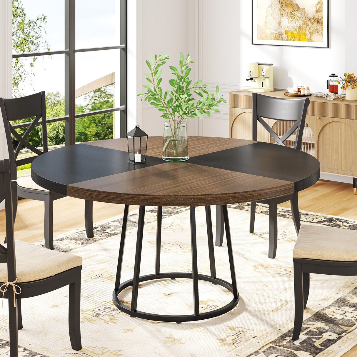 47 inch Large Round Dining Kitchen Dinner Table for 4 People with Faux Marble Tabletop for Kitchen Dining Room Living Room